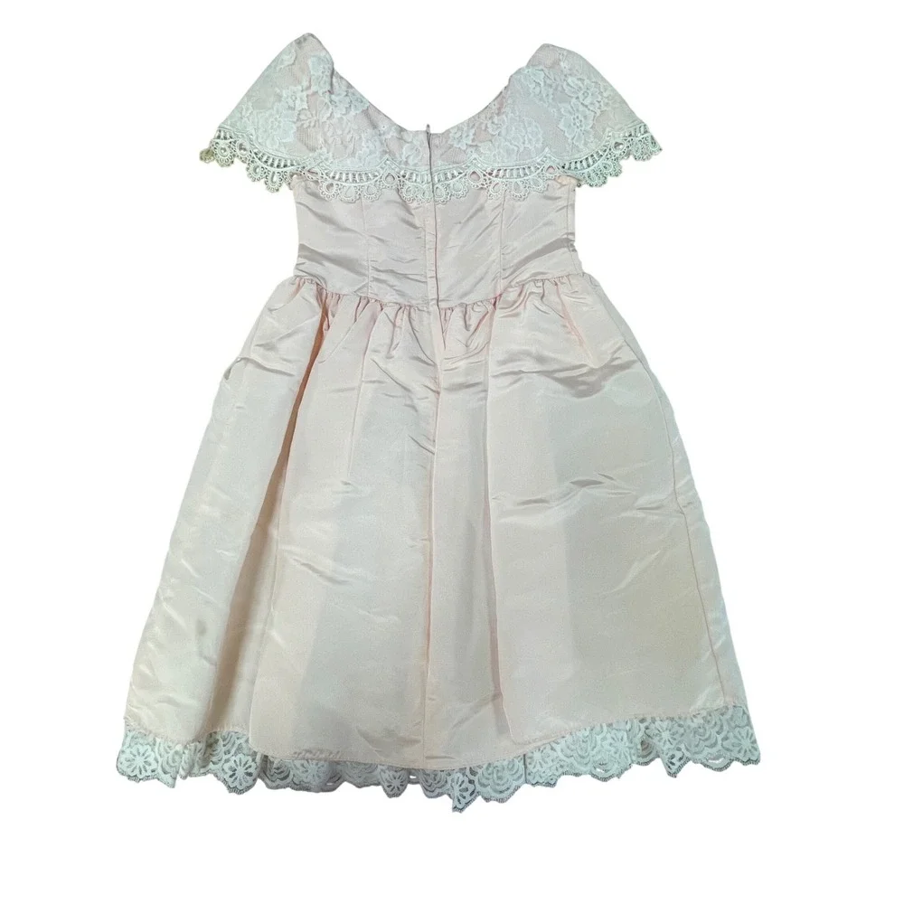 Vintage Jessica‎ McClintock Gunne Sax Pink Lace Satin Dress Size 7 Made in USA